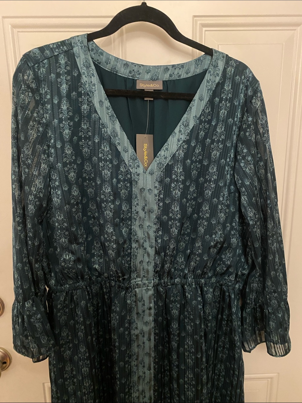 Style & Co Dress Damask Shine 3/4 Flutter-Sleeve Dress, NWT - Picture 3 of 8